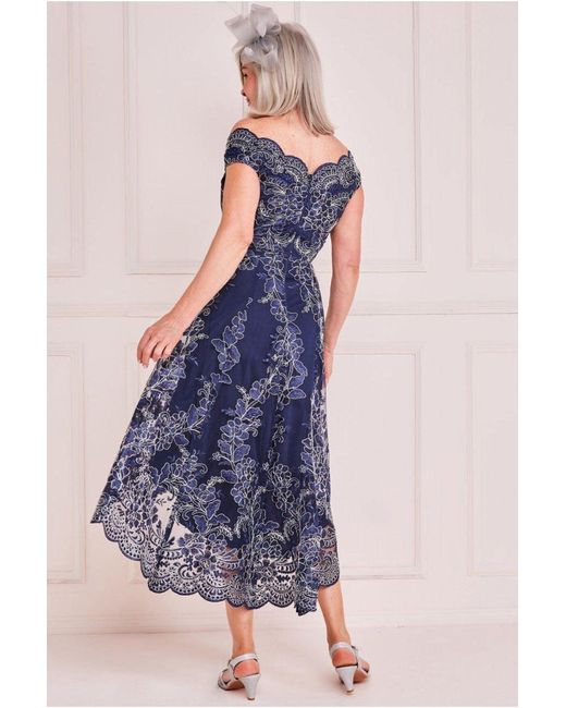 Goddiva Embroidered Lace High Low Midi in Blue | Lyst