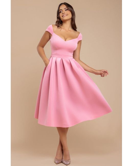 Goddiva Pink Scuba Foam Skater Midi Dress