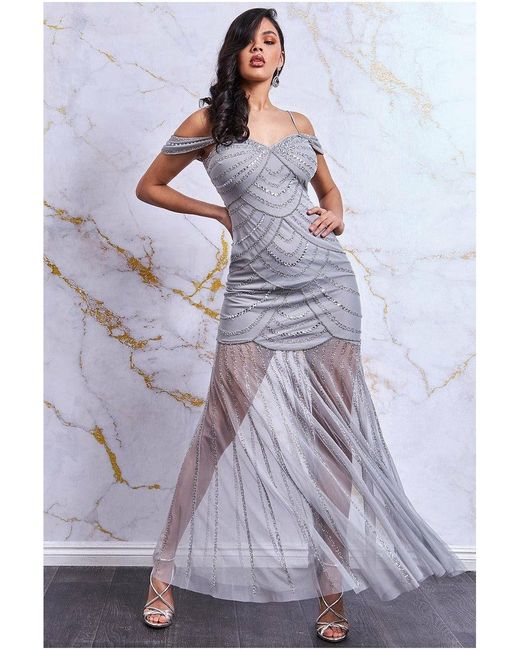 Shoulder Maxi Dress With Mesh Skirt 