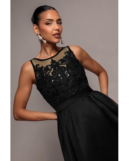 Goddiva Blue Sequin & Satin Dipped Hem Midi Dress