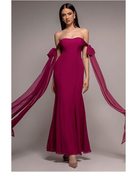 Goddiva Red Multiway Cape Chiffon Sweetheart Maxi Dress