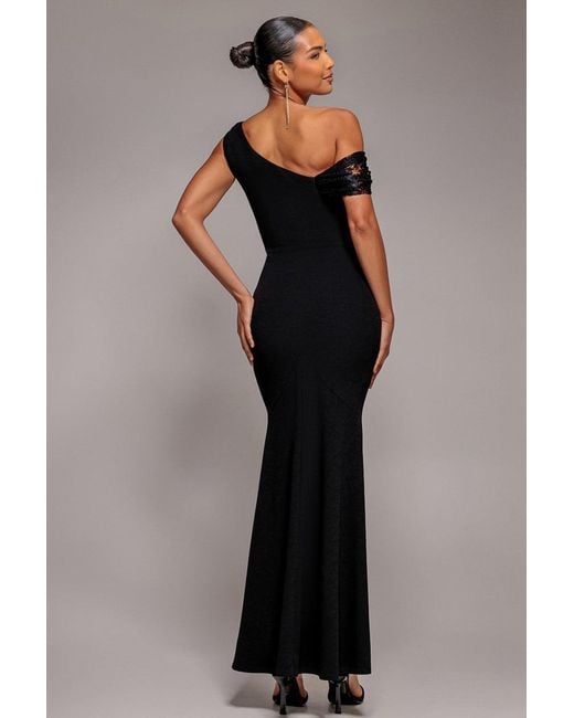 Goddiva Gray Lace Cowl One Shoulder Scuba Crepe Maxi Dress