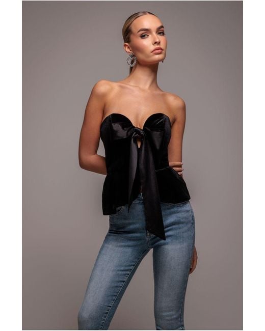 Goddiva Black Plunging Sweetheart Strapless Peplum Velvet & Satin Corset
