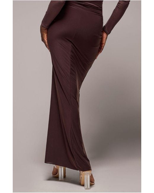 Goddiva Brown Super Split Front Drawstring Maxi Skirt