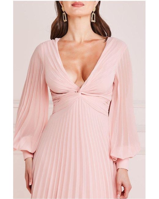 Goddiva Pink Pleated Skirt Chiffon Maxi