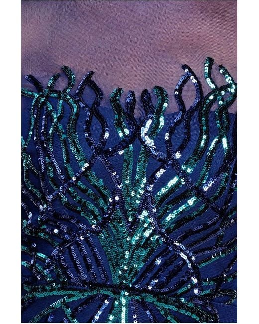 Goddiva Blue Long Sleeve Sequin Flame Midi Dress