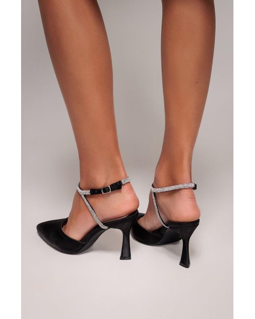 Goddiva Brown Diamante Embellished Satin Slingback Court Heels