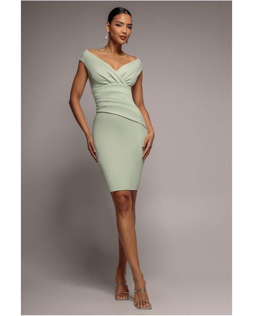 Goddiva Brown Bardot Pleated Midi Dress