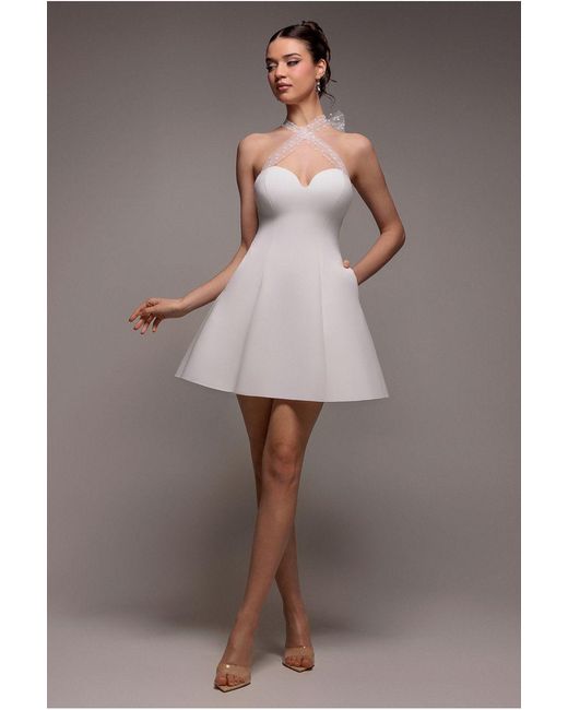 Goddiva Gray Scuba & Polka Mesh Bella Bow Multiway Skater Mini Dress