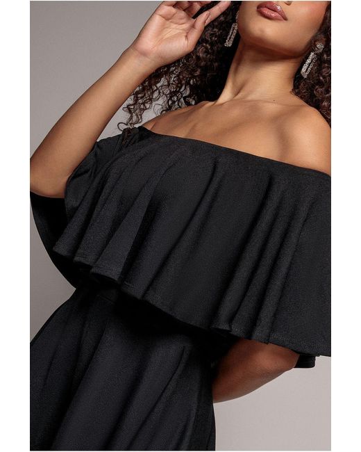 Goddiva Black Off The Shoulder Frill Neck Skater Playsuit