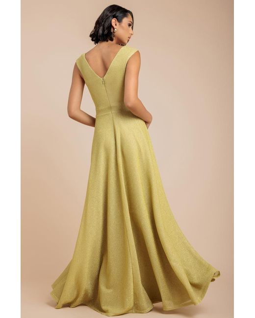 Goddiva Natural Crossover Lurex Glitter Maxi Dress