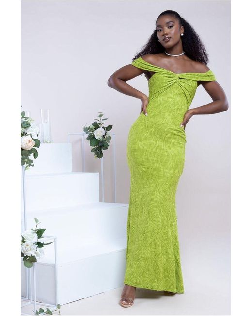Goddiva Green Front Knot Twist Maxi Dress