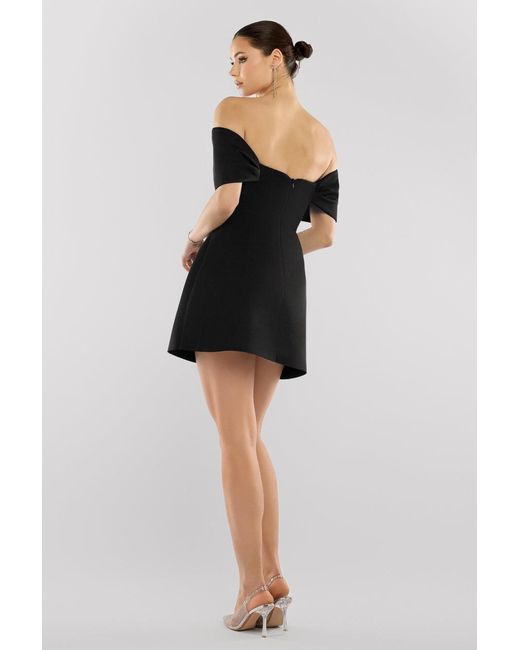 Goddiva Black Front Bow Off The Shoulder Mini Dress