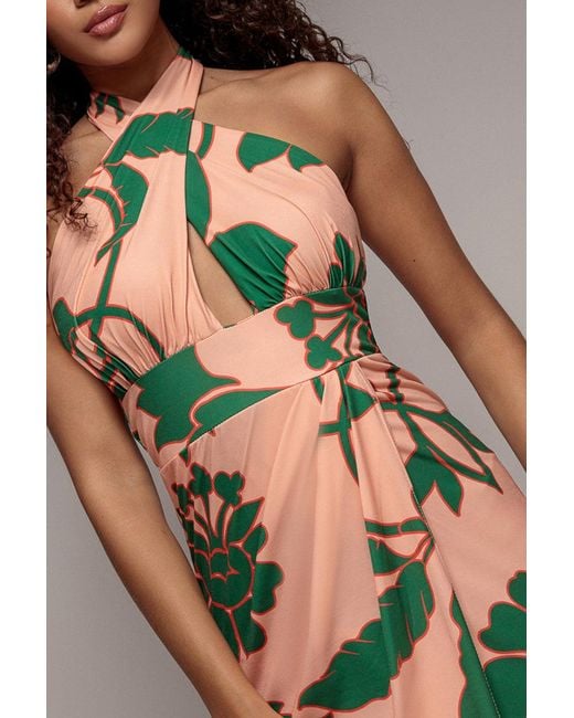 Goddiva Green Printed Crossover Maxi Dress