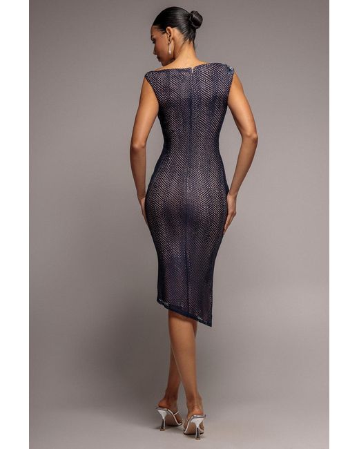 Goddiva Blue Floral Embroidery Asymmetric Lace Midi Dress