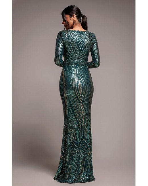 Goddiva Green Two Toned V Neck Sequin Maxi