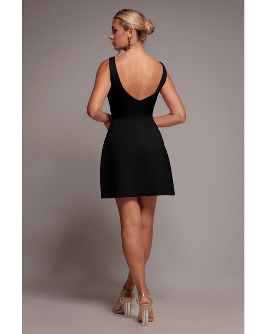 Goddiva Black Boatneck Open Back Scuba Mini Dress