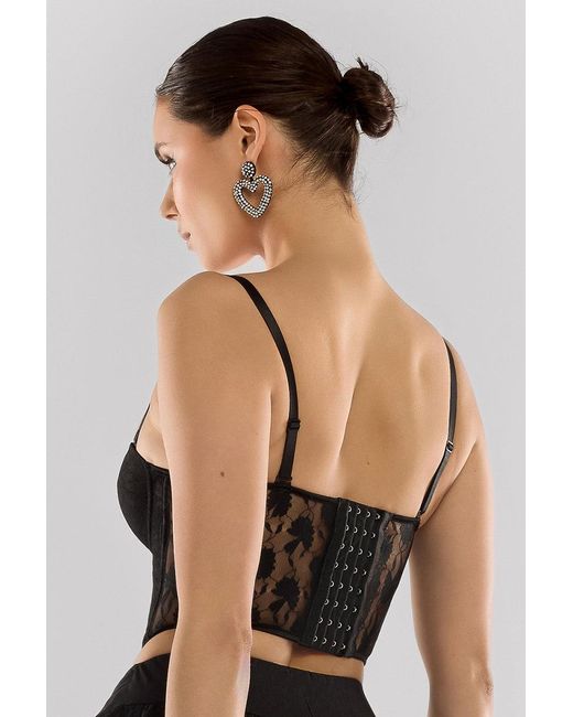 Goddiva Black Textured Floral Mesh Corset