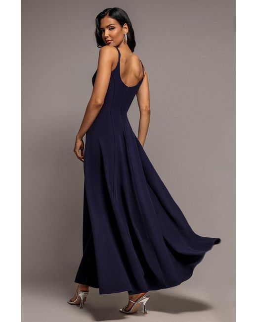 Goddiva Blue Strapless Fit & Flare A Line Maxi Dress