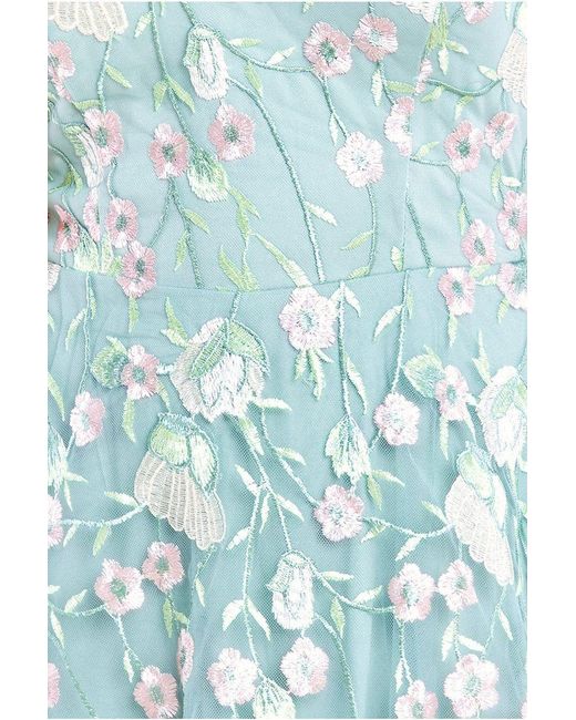 Goddiva Blue Sleeveless Floral Mesh Maxi Dress