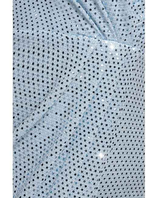 Goddiva Blue Sequined Lurex Long Sleeve Wrap Midi Dress