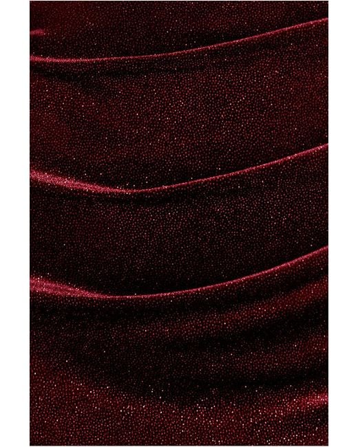 Goddiva Red Glitter Polka Dot Velvet One Shoulder Maxi Dress