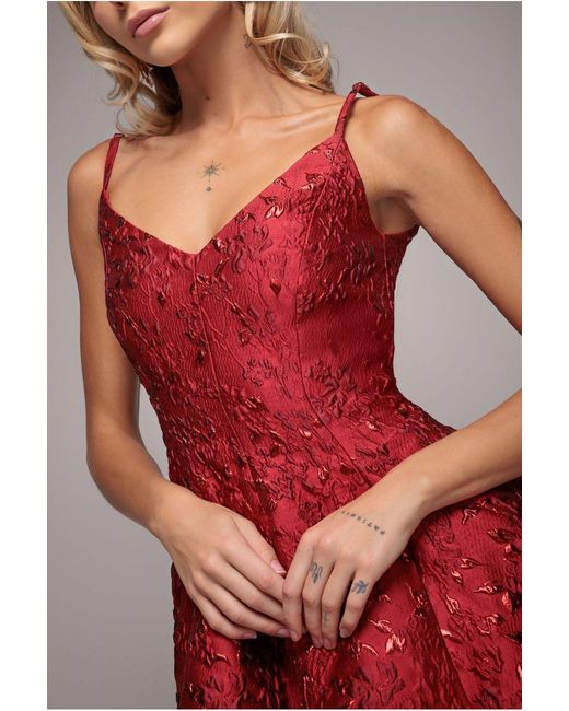 Goddiva Red Jacquard Sleeveless A-Line Mini Dress