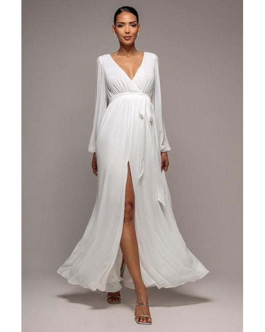 Goddiva Gray Wrap Back Maxi With Front Slit Chi On Maxi