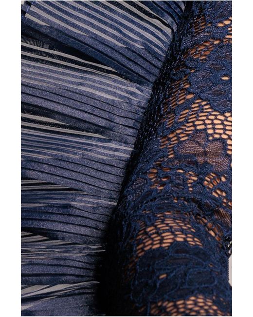 Goddiva Blue One Shoulder Fan Pleat Frill Corset Top
