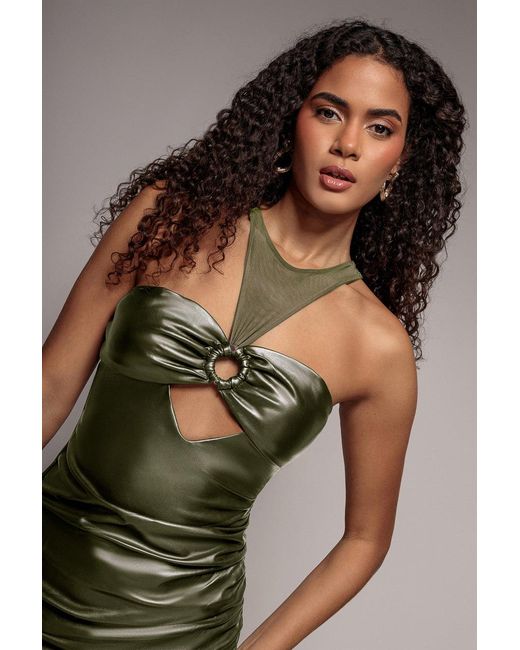 Goddiva Green Cut Out Faux Leather Mini Dress