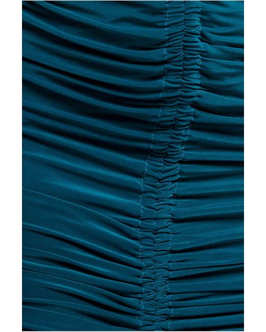 Goddiva Blue Asymmetrical Neck Ruched Midi Dress