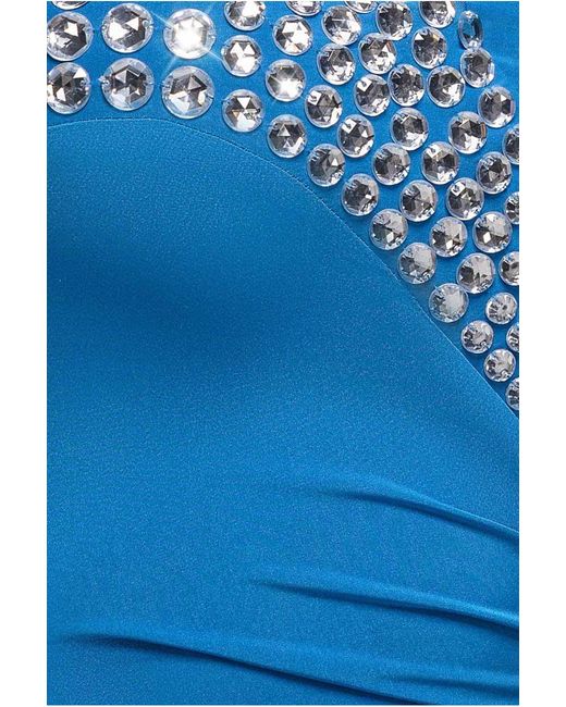 Goddiva Blue Strapless Embellished Rhinestone Mini Dress