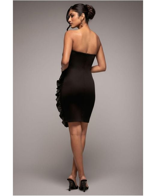Goddiva Black Fan Pleated Boobtube Scuba Crepe Mini
