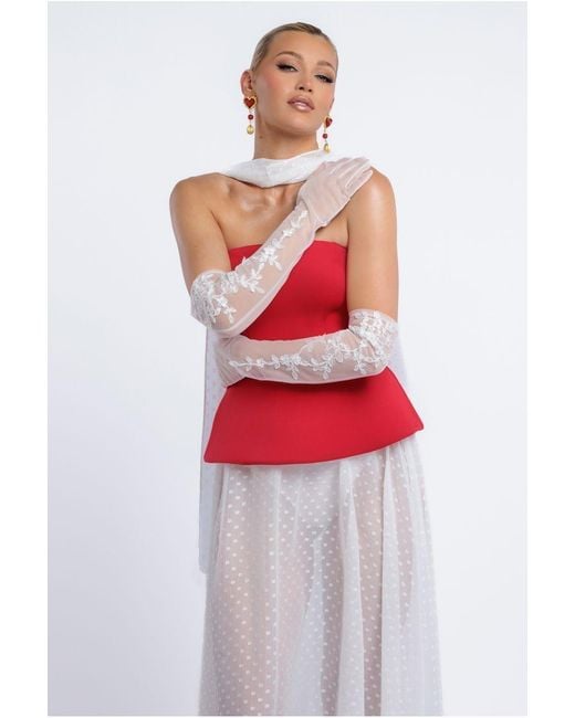Goddiva Floral Embroidered Mesh Gloves