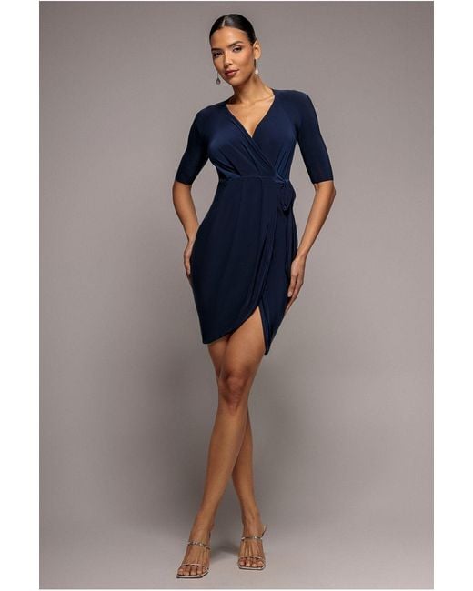 Goddiva Blue Short Sleeve Wrap Mini Dress