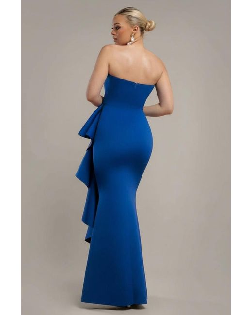Goddiva Blue Boobtube Peplum Waterfall Frill Maxi Dress