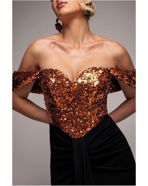 Goddiva Multicolor Corset Sequin Wing Bodice Scuba Skirt Maxi Dress