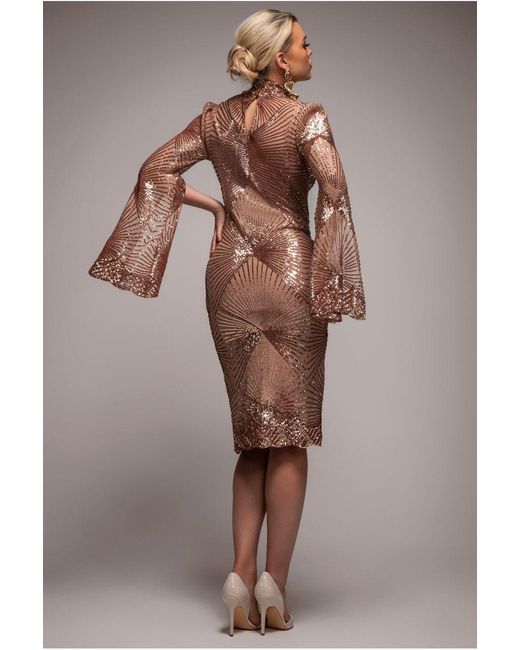 Goddiva Green Sequin Starburst Cape Sleeve Midi Dress