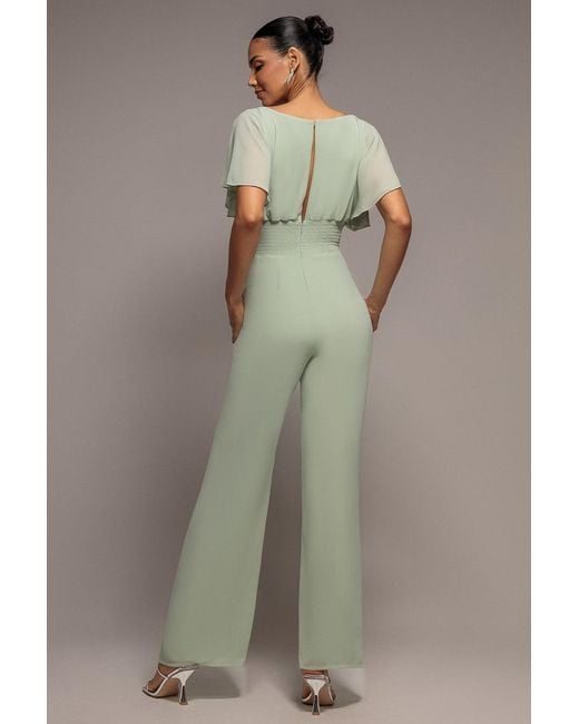 Goddiva Blue Chiffon Jumpsuit With Flutter Sleeves