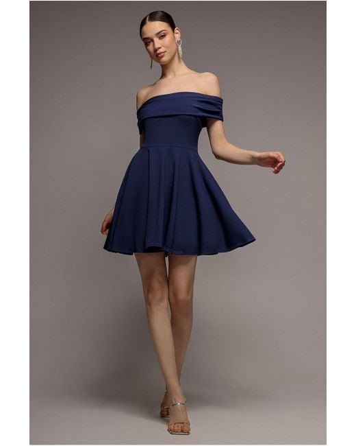 Goddiva Blue Strapless Crepe Skater Mini Dress