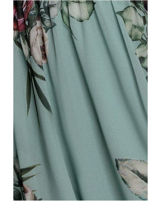 Goddiva Green Floral Flutter Sleeve Chiffon Midi Dress