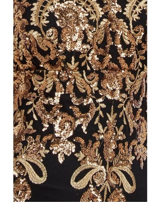 Goddiva Multicolor Scallop Bandeau Sequin Mesh Maxi Dress