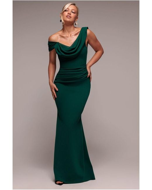 Goddiva Asymmetric Chiffon Cowl Neck Scuba Maxi Dress in Green | Lyst Goddiva Asymmetric Chiffon Cowl Neck Scuba Maxi Dress in Green | Lyst