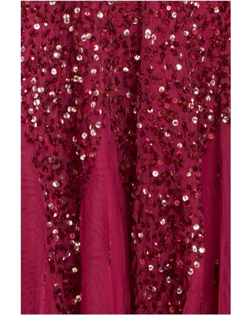 Goddiva Red Sunray Hand Embellished Sequin A-Line Bell Sleeve Maxi Dress