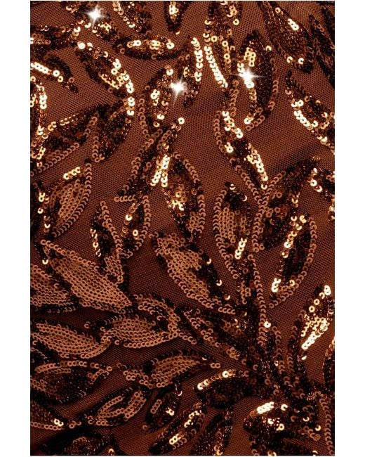 Goddiva Brown Sequin Leaf Long Sleeve Maxi Dress