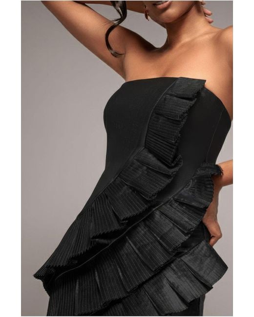 Goddiva Black Fan Pleated Boobtube Scuba Crepe Mini
