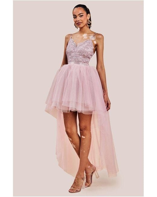 Goddiva Pink High Low Tulle Mini With Lace Bodice
