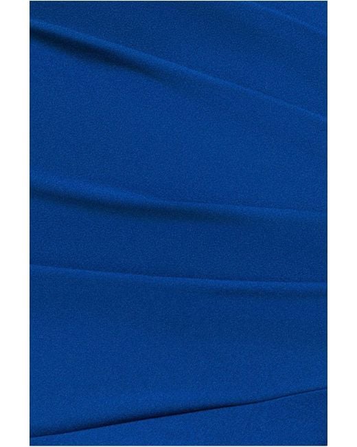 Goddiva Blue Scuba Crepe Off Shoulder Front Split Maxi Dress