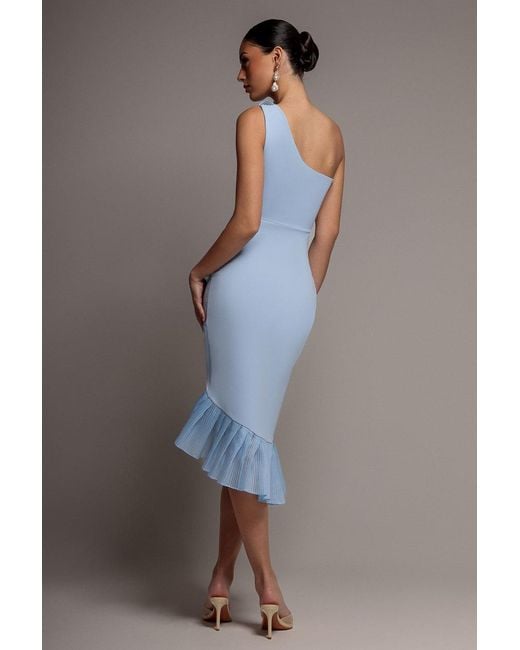 Goddiva Gray One Shoulder Pleated Fan Midi Dress