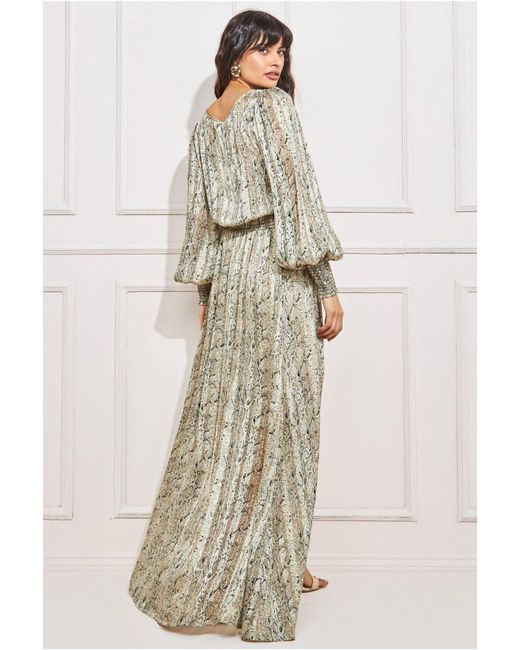 Goddiva Natural Shirred Waist Chiffon Printed Maxi